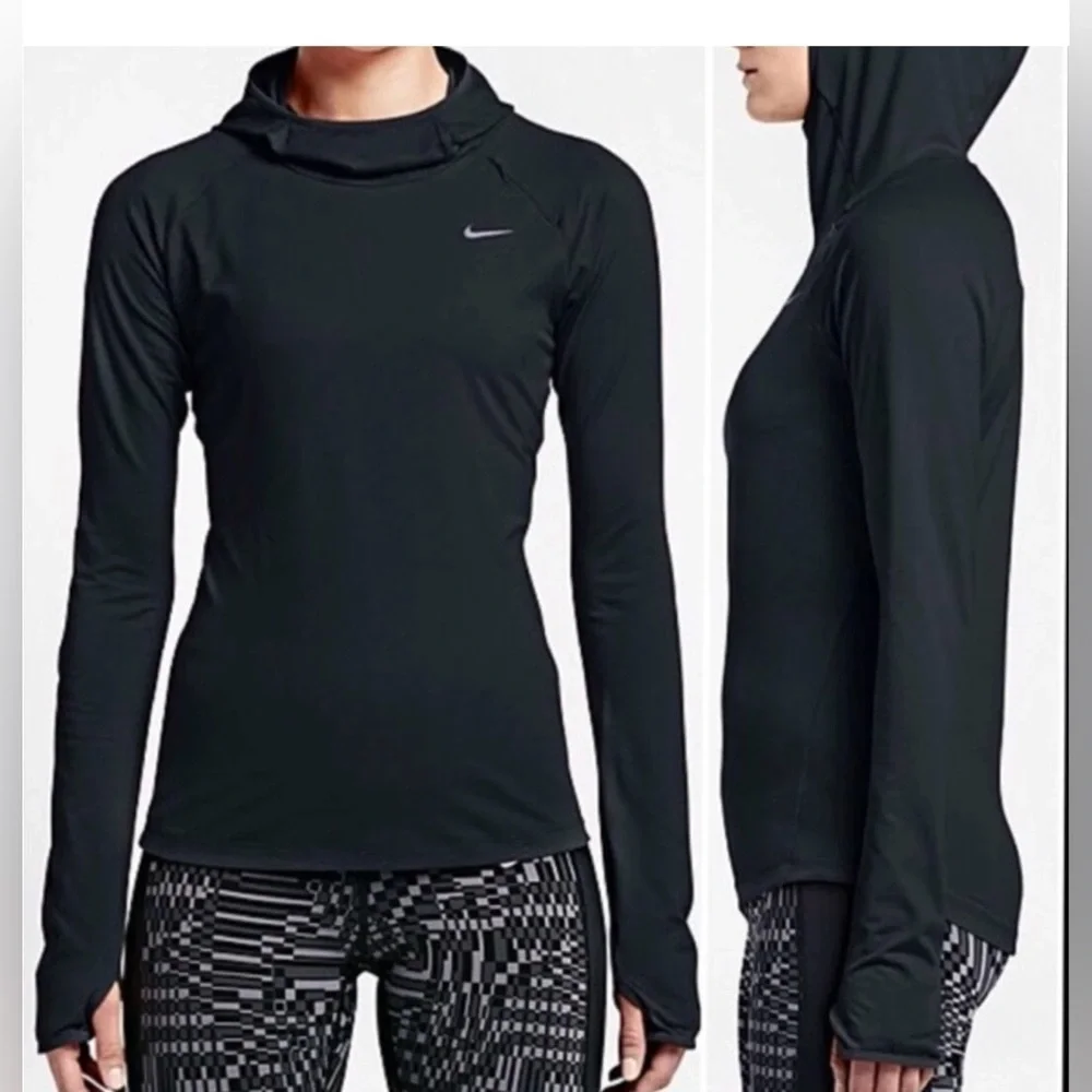Nike Dri-Fit Element Fitted Running Athletic Hoodie Black Size S